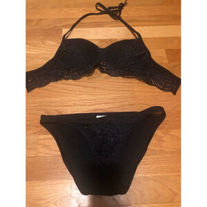 xhilaration black swimsuit push up bra swim top bikini black XS top and S bottom